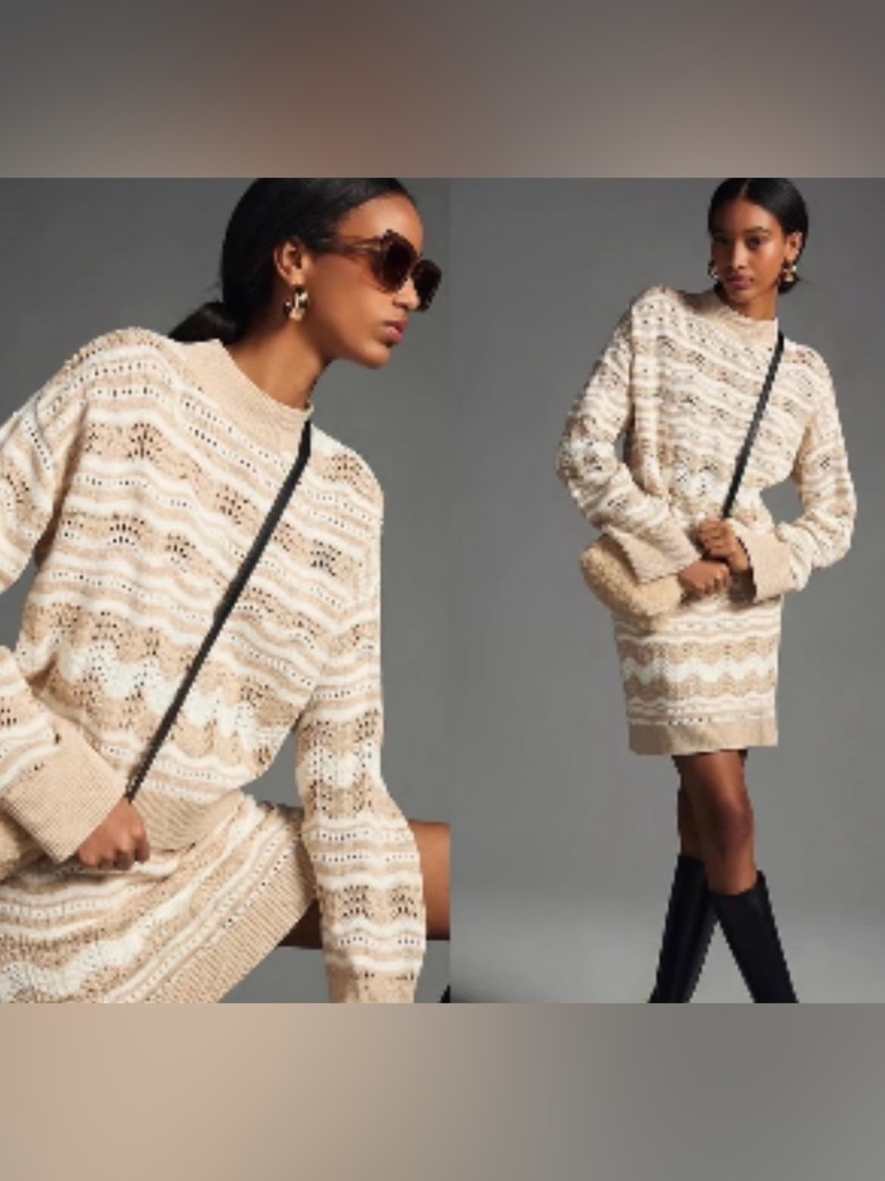 Anthropologie Pointelle sweater & skirt set size xl